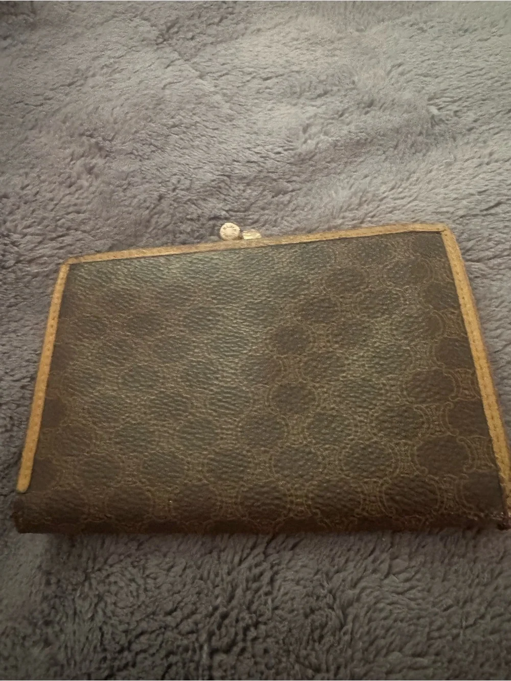 Celine Brown Canvas Triomphe Fold Wallet with Tan Trim VINTAGE
